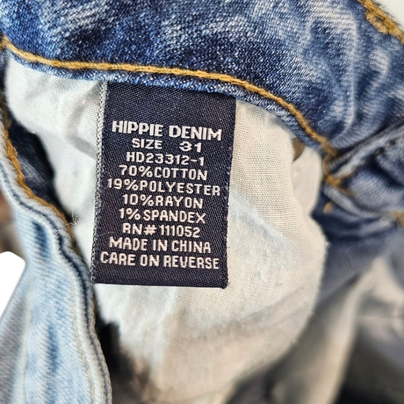 Hippie Denim Boho Embroidered Patchwork Slim Straight Jeans 31 Cropped Unique - Picture 13 of 13